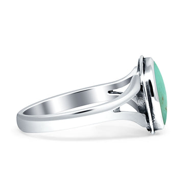 Oval Split Shank Oxidized Ring Turquoise 925 Sterling Silver Wholesale